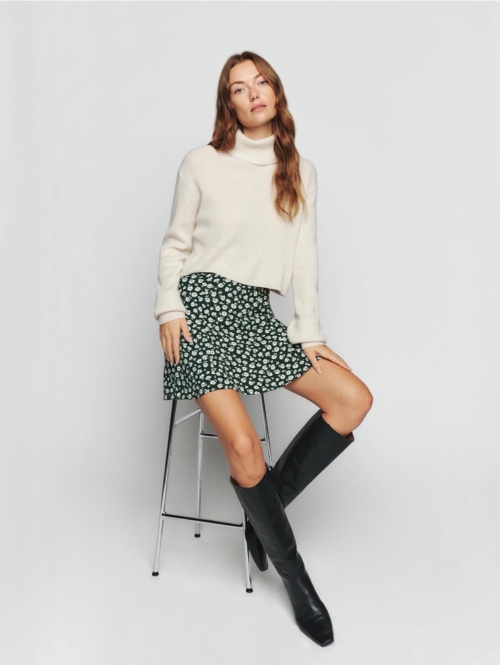 Reformation Green Floral Mini Skirt